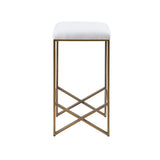 Backless Upholstered Counter Stool With Padded Seat - Ivory / Bronze - Furniture Home Direct