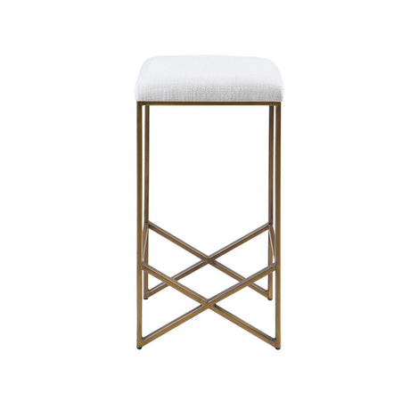 Backless Upholstered Counter Stool With Padded Seat - Ivory / Bronze - Furniture Home Direct