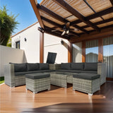 8 Piece Patio Sectional Wicker Rattan Outdoor Furniture Sof Set With One Storage Box Under Seat And Cushion Box - Gray / Black - Furniture Home Direct
