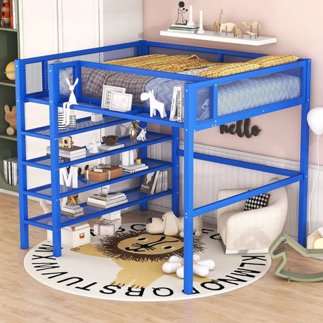Loft Bed With 4 Tier Shelves And Storage - Furniture Home Direct
