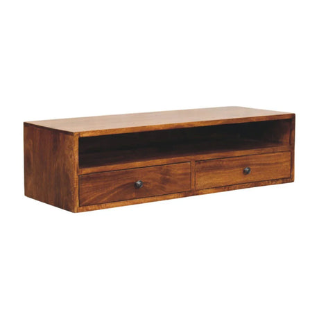 Lunar - 2 Drawer Wall Mounted Media Unit - Brown - Furniture Home Direct