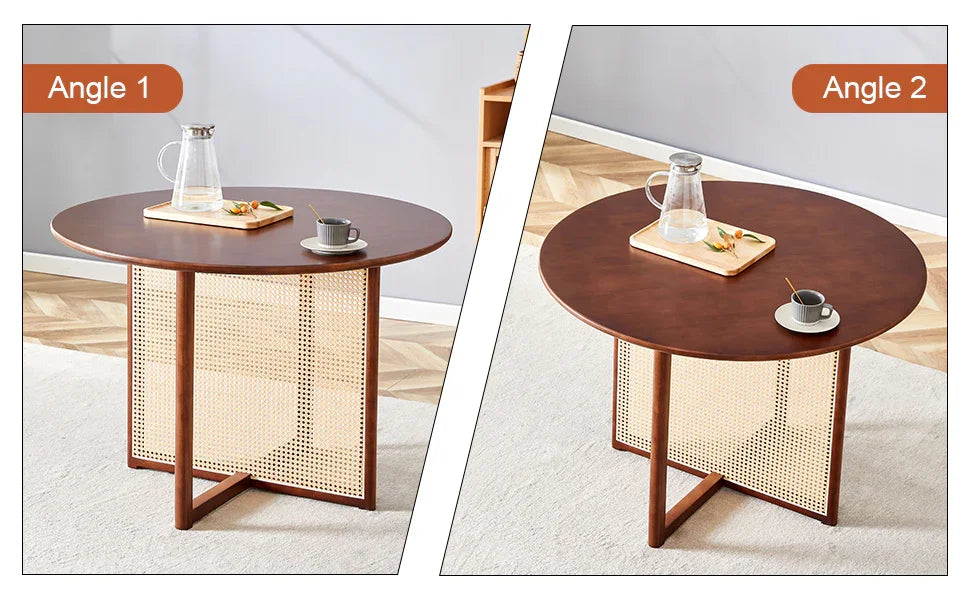 Dining Table Round Solid Wood Modern Rustic Style Walnut - Furniture Home Direct