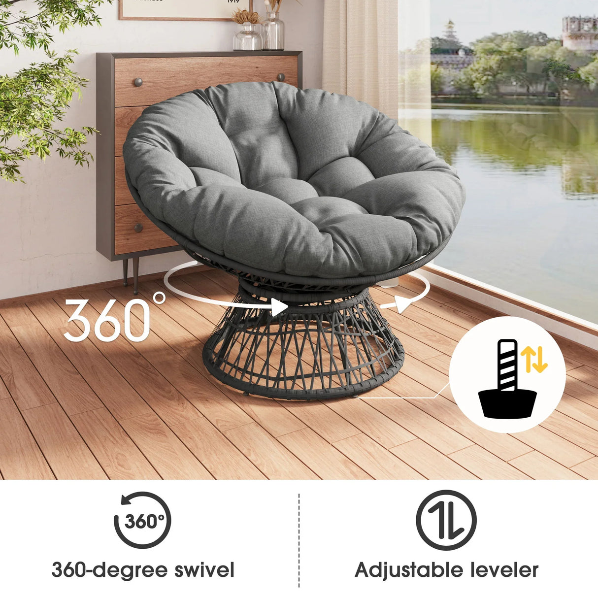 Ergonomic Wicker Chair With Cloud Thick Density Cushion, 3 Proof Cover High Capacity Iron Frame Fluid 360° Swivel - Furniture Home Direct
