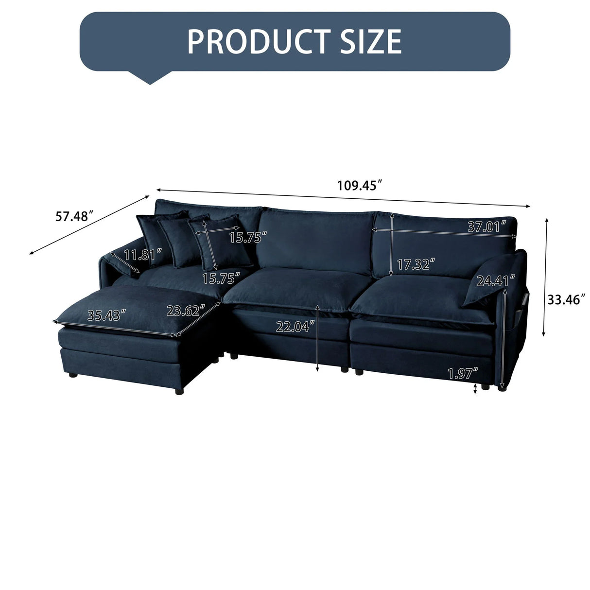 Modern Comfy Deep Seat Modular Sectional Sofa Cloud Couch With Ottoman - Furniture Home Direct