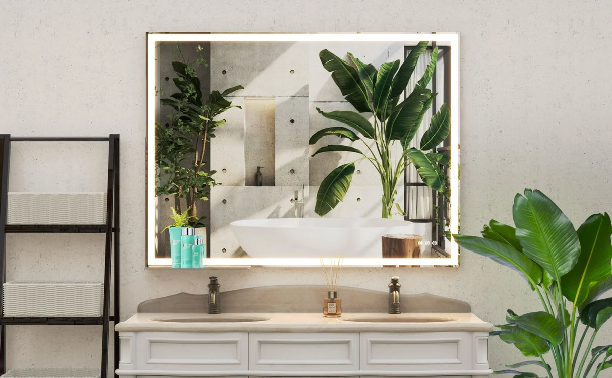 LED Bathroom Vanity Mirror Wall Mounted Adjustable White / Warm / Natural Lights Anti-Fog Touch Switch With Memory Modern Smart Large Bathroom Mirrors - Furniture Home Direct