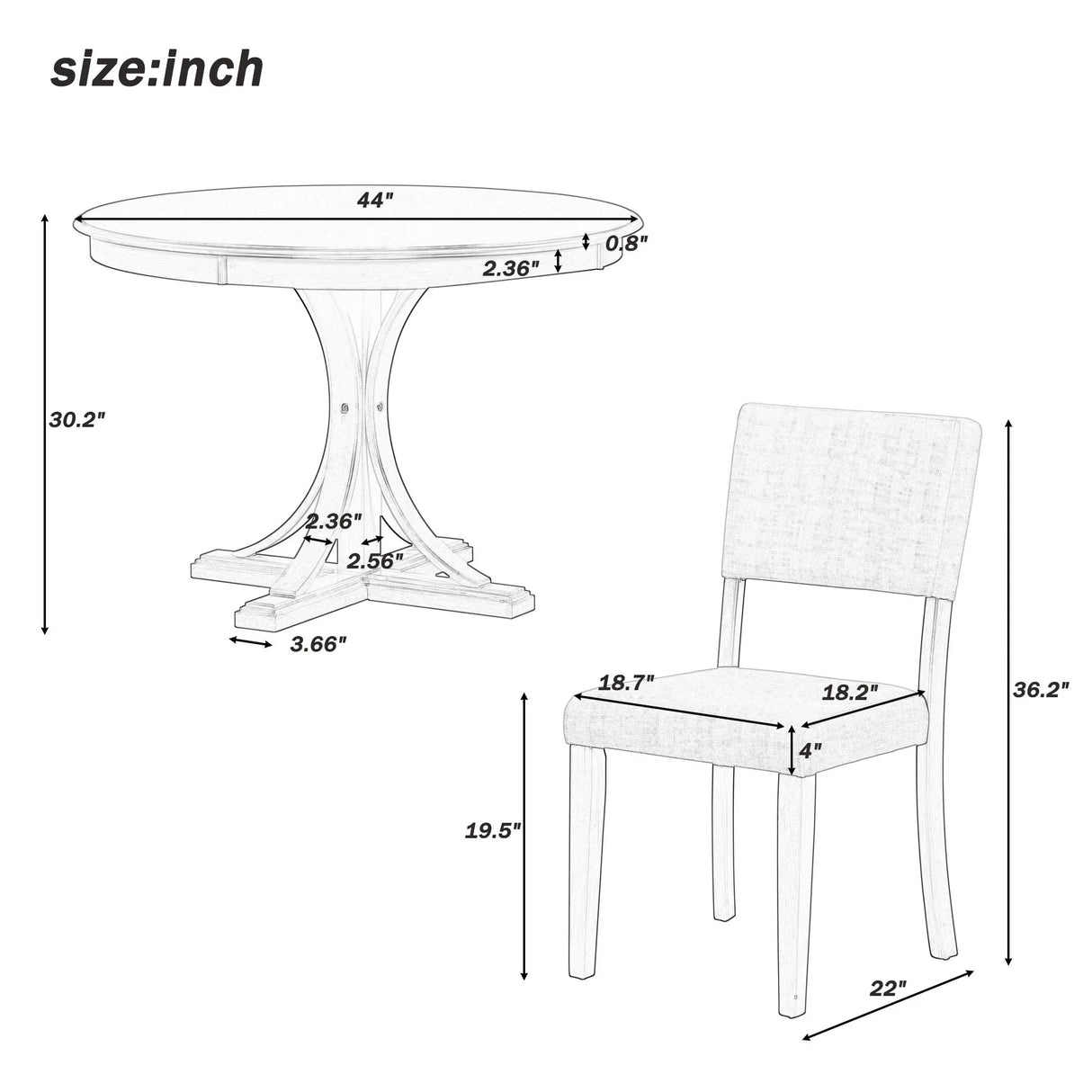 Retro Round Dining Table Set With Curved Trestle Style Table Legs And Upholstered Chairs For Dining Room - Furniture Home Direct