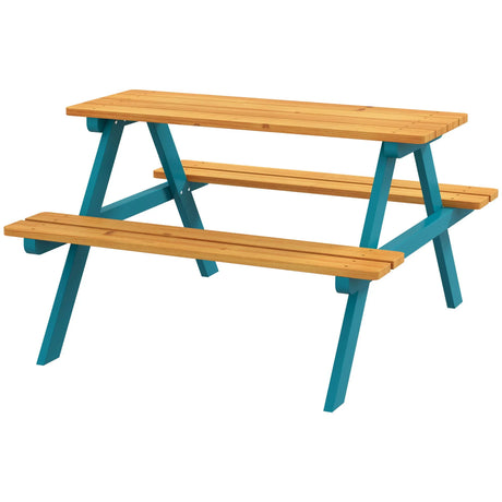Outsunny - Kids Picnic Table Set With Wooden Table, Outdoor Bench Set With Seating For 4 Kids Ages 3-8 Years Old For Patio Garden, Easy Installation, Outdoor Indoor Use - Natural Wood - Furniture Home Direct
