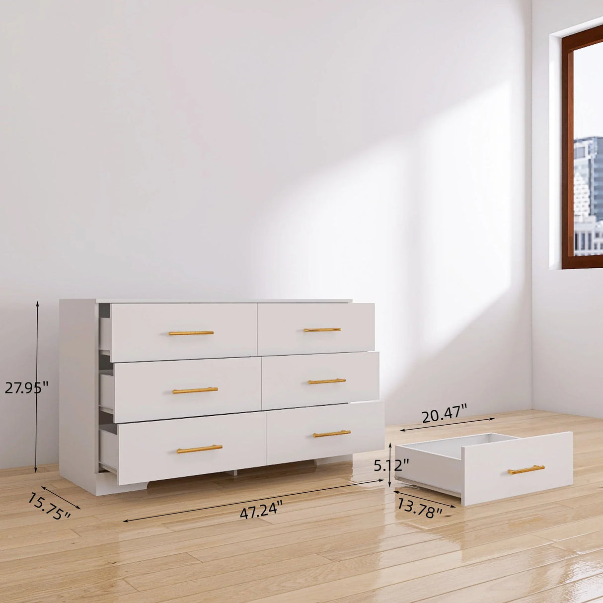 Large 6 Drawers Chest Of Drawer Dressers Table With Golden Handle - Furniture Home Direct
