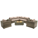 Rattan Wicker Patio Set With Cushions And Concrete Fire Pit - Furniture Home Direct