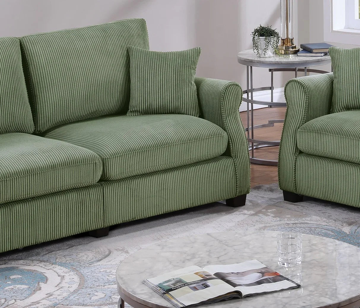 2 PC Living Room Set Including Sofa and love Seat With Pillows -Sage Green - Furniture Home Direct