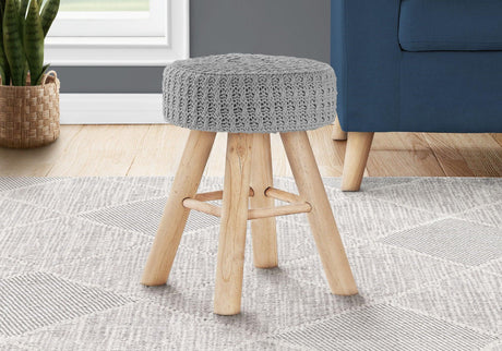 Ottoman, Pouf, Footrest, Foot Stool, Round Velvet, Natural Wood Legs, Contemporary, Modern - Furniture Home Direct