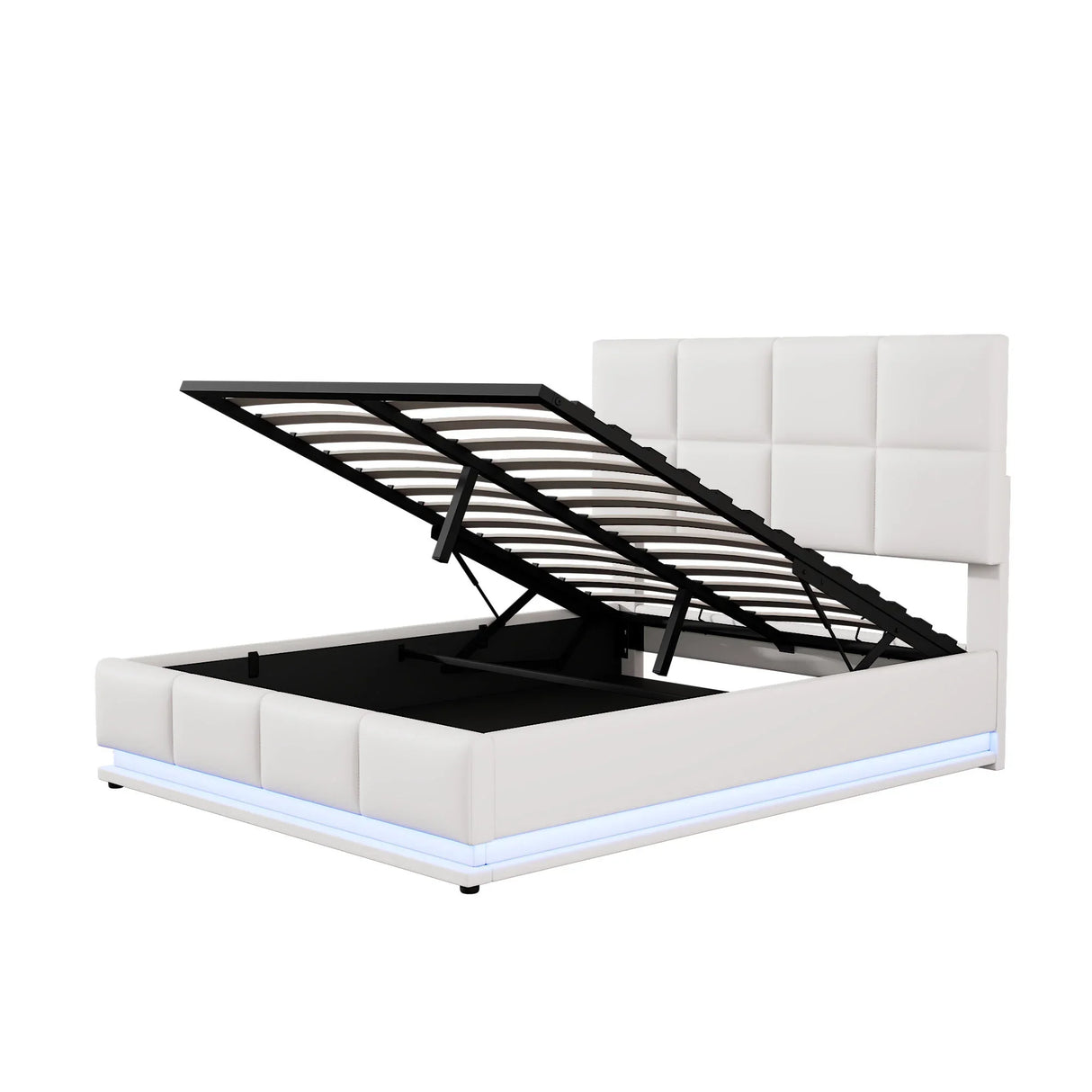 Platform Bed Tufted Upholstered Hydraulic Storage White - Furniture Home Direct