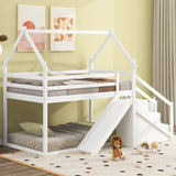 Twin Over Twin House Loft Or Bunk Bed With Slide And Staircase - Furniture Home Direct
