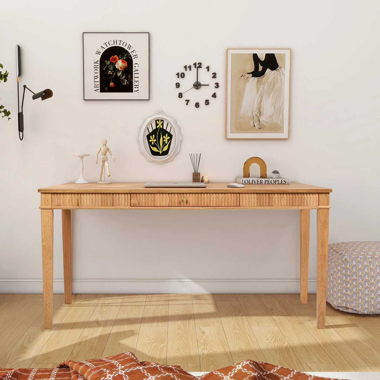 Dumont - Modern Farmhouse 1 Drawer Fluted Home Office Writing Desk - Natural Blonde - Furniture Home Direct