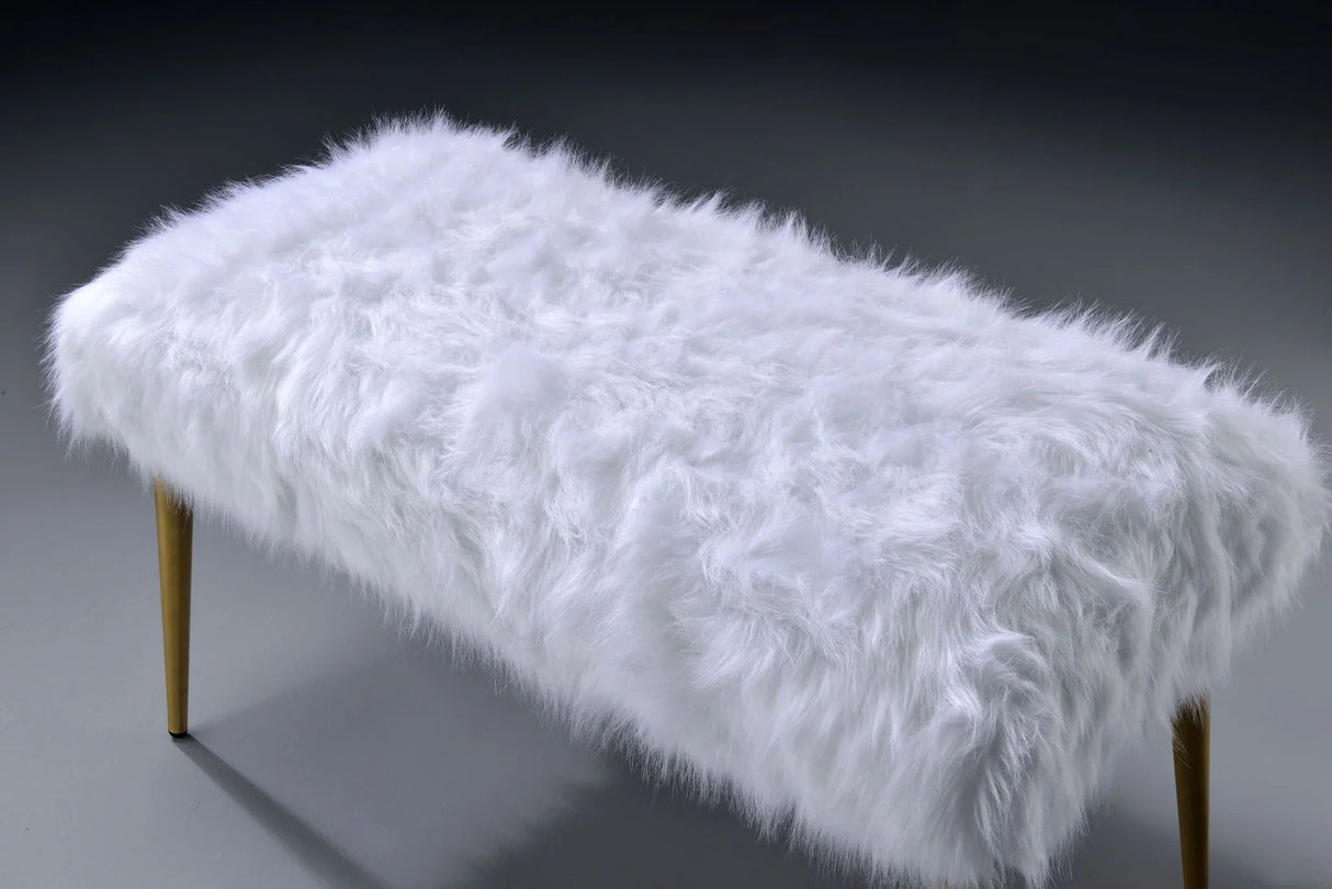 Bagley II - Faux Fur Bench - White / Gold - Furniture Home Direct