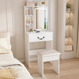 Modern Mini Dressing Table With Led-Lit Mirror & Hidden Storage, Adjustable Brightness Vanity Desk - White - Furniture Home Direct