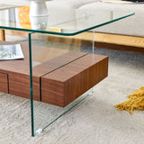 Coffee Table Two Tier Glass Top With Drawer Dark Walnut - Furniture Home Direct