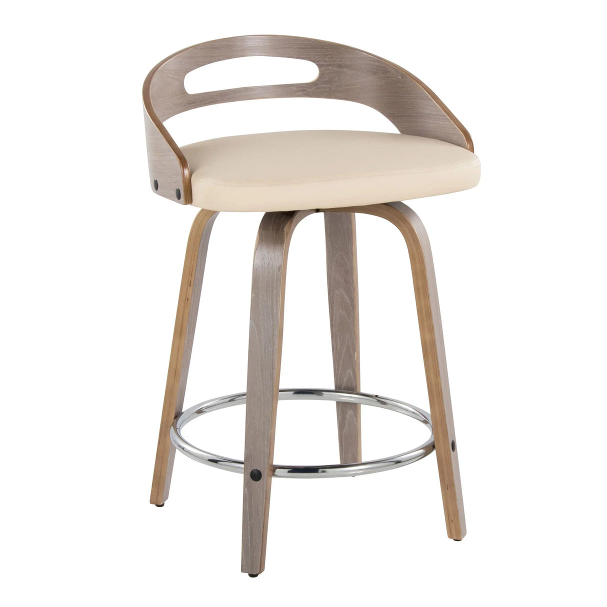 Cassis - Mid Century Modern Fixed Height Counter Stool With Swivel With Round Footrest (Set of 2) - Furniture Home Direct