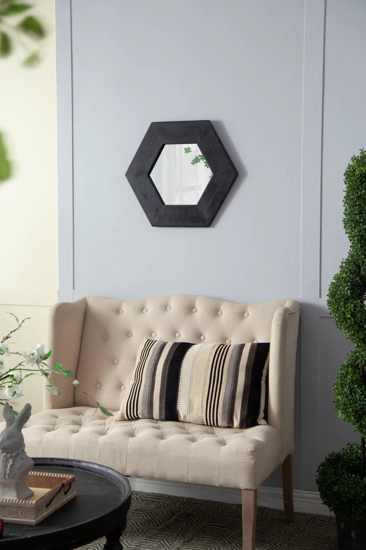 Hexagon Mirror With Natural Wood Frame, Wall Decor For Living Room Bathroom Hallway - Furniture Home Direct