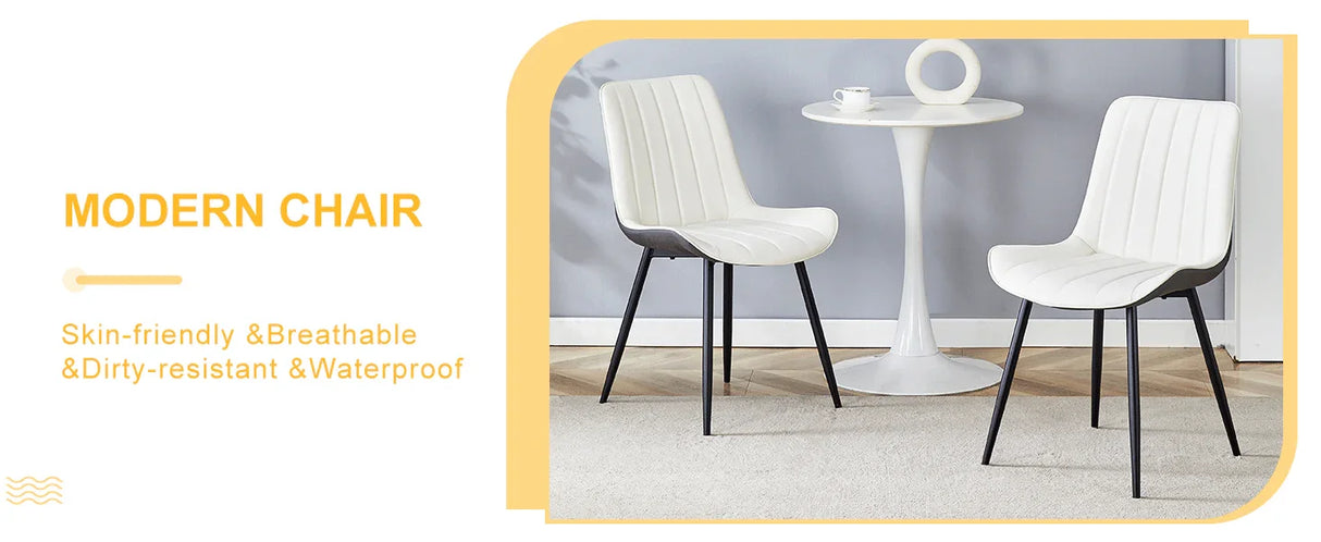 Dining Chairs Four Upholstered Leather Black Legs White - Furniture Home Direct