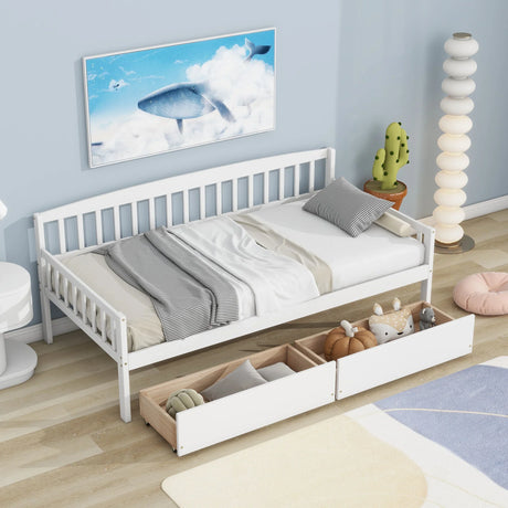 Pine Wood Daybed With Two Storage Drawers, Sofa Bed With Bed Platform Of 10 Support Slats - Furniture Home Direct