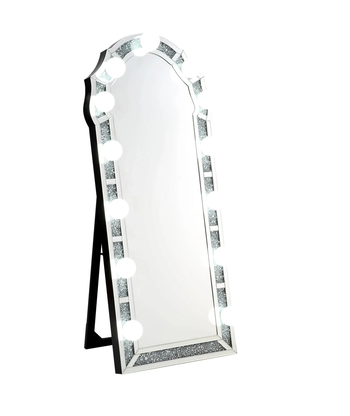 Noralie - Mirrored Faux Diamonds Floor Mirror - Silver - Furniture Home Direct