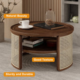 2-Tiered Round Walnut Wood Coffee Table - Furniture Home Direct