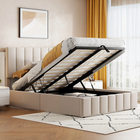 Elegant Upholstered Platform Bed With Hydraulic Storage System - Furniture Home Direct