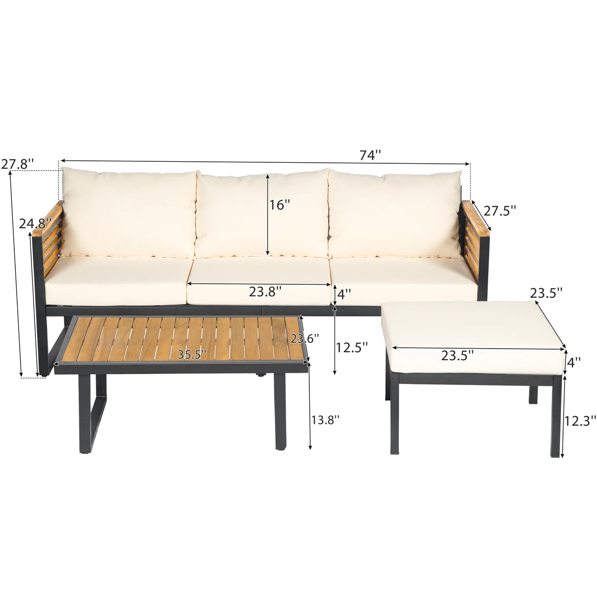 3-piece Outdoor Acacia Wood and Metal Patio Set - Furniture Home Direct