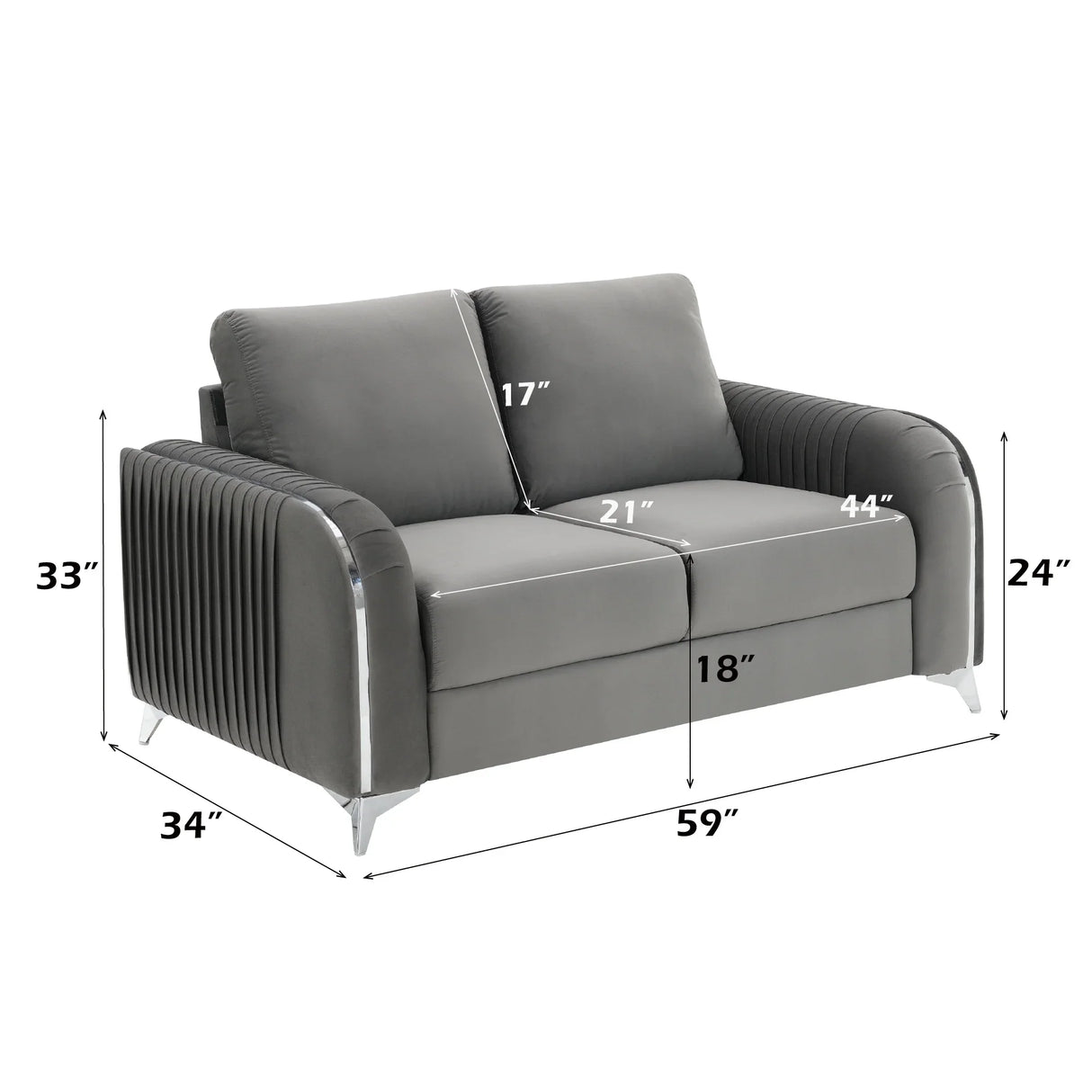 Wenona Gray Velvet 3Pcs Living Room Set (Sofa, Loveseat, Chair) - Furniture Home Direct