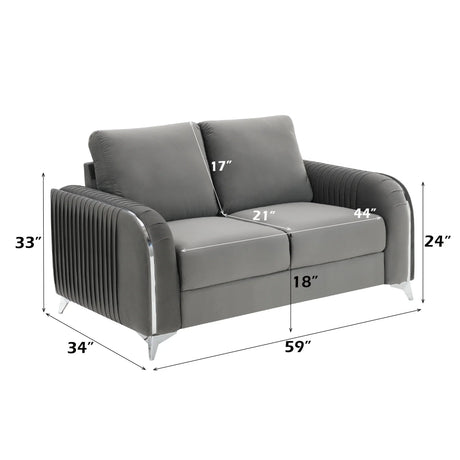 Wenona Gray Velvet 3Pcs Living Room Set (Sofa, Loveseat, Chair) - Furniture Home Direct