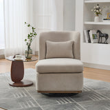 Wide Modern Chenille Cushioned Armless Metal Base 360° Swivel Chair With Pillow - Furniture Home Direct