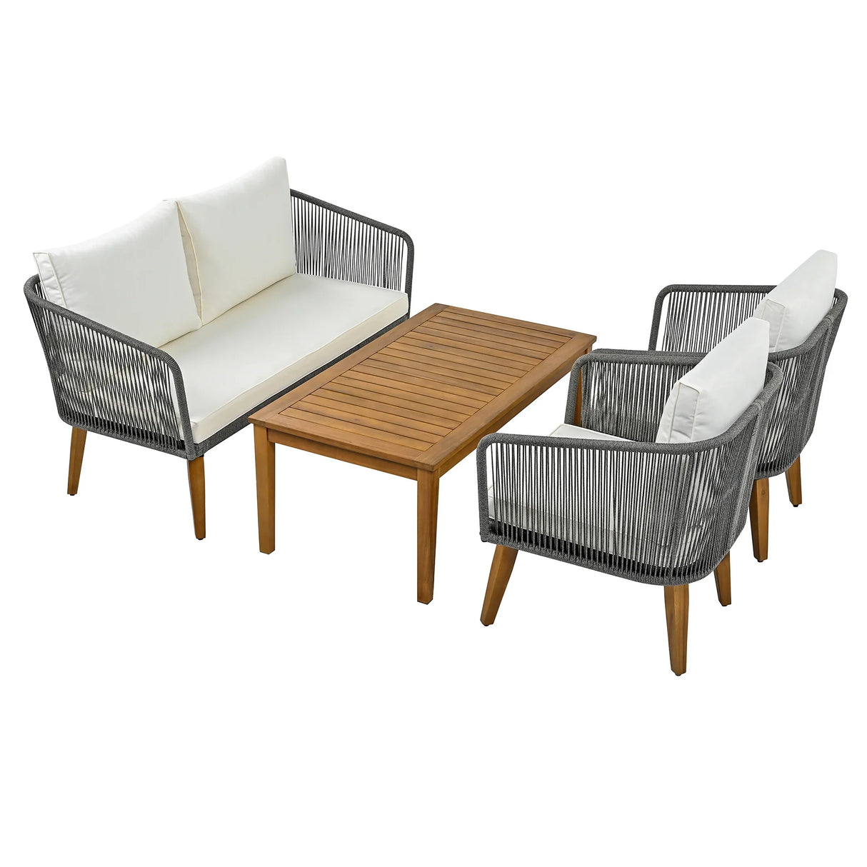 4-Piece Patio Conversation Set with Loveseat, 2 Chairs, Coffee Table + Cushions - Gray - Furniture Home Direct