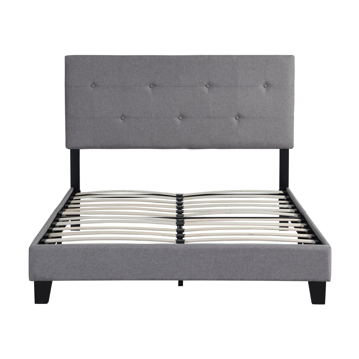 Modern Upholstered Platform Bed Frame With Button Tufted Linen Headboard And Wood Slat Support - Furniture Home Direct