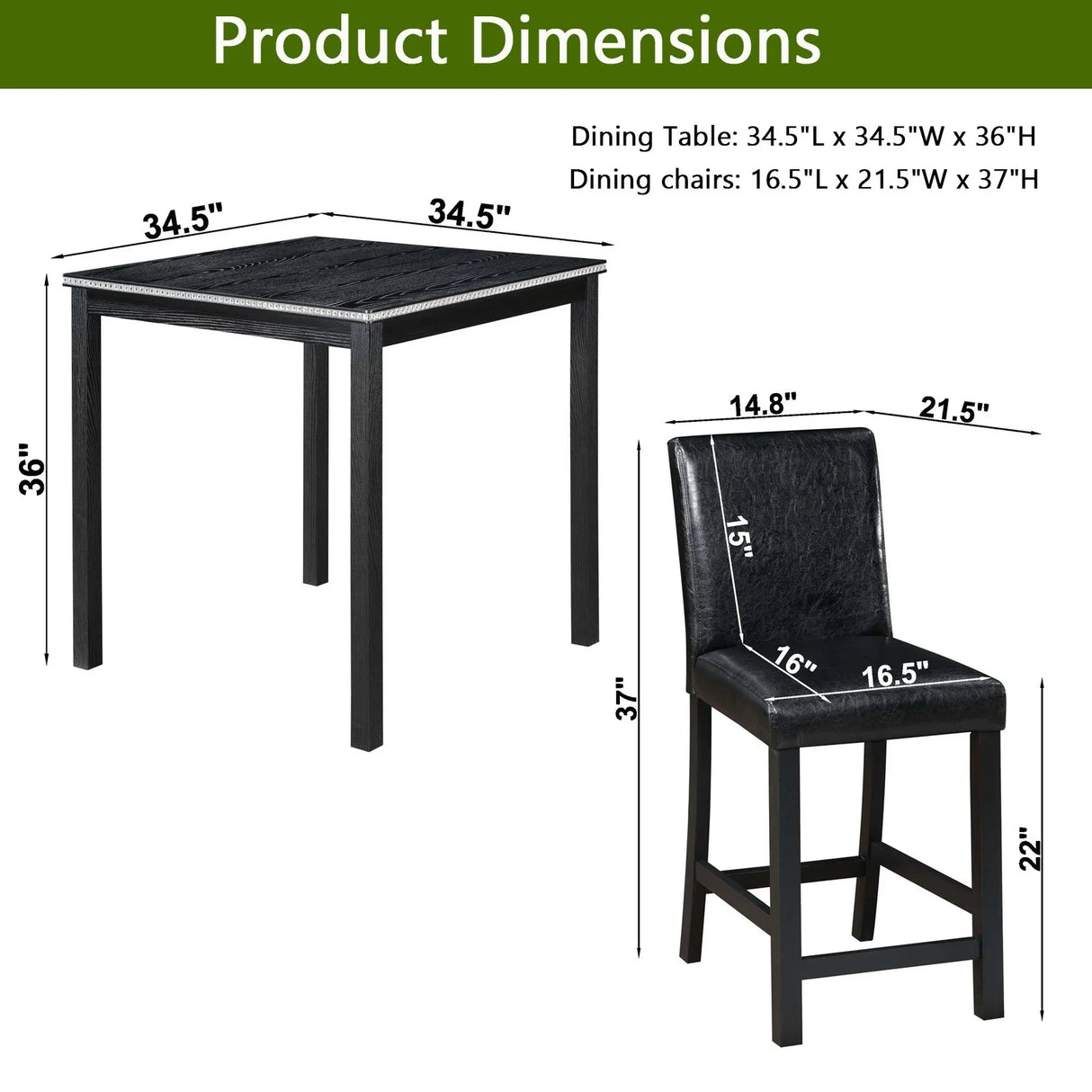 5 Pieces Counter Height Table Set, Kitchen Table With Square Table And 4 Upholstered Chairs - Furniture Home Direct