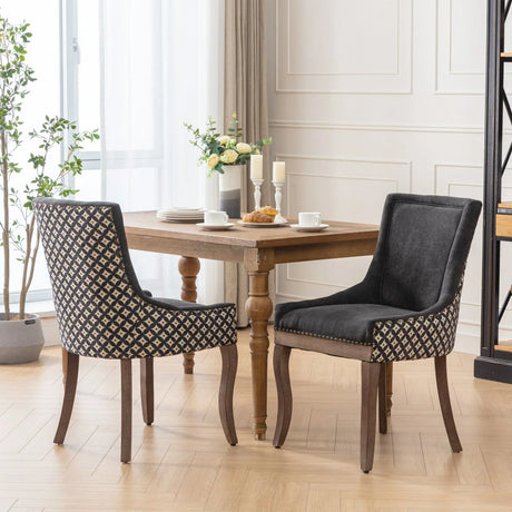 Ultra Side Dining Chair, Thickened Fabric Chairs With Neutrally Toned Solid Wood Legs, Bronze Nail Head (Set of 2) - Furniture Home Direct