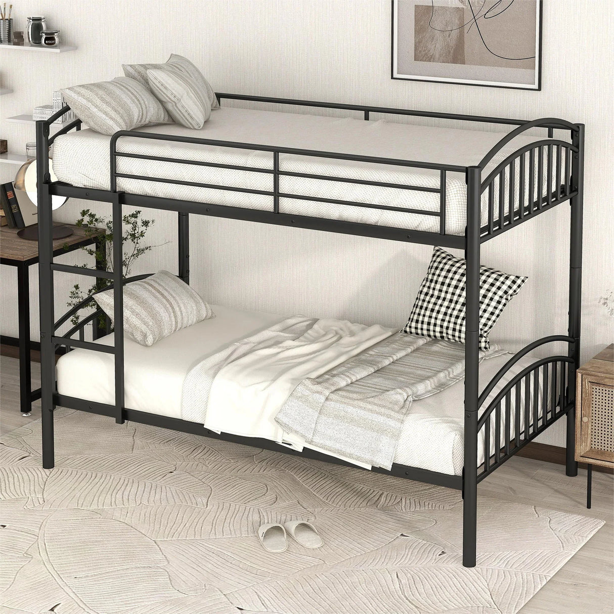 Twin Over Twin Bunk Bed, Divided Into Two Beds - Black - Furniture Home Direct