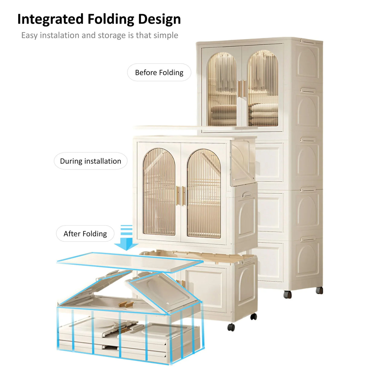 Folding Wardrobe Cabinet With Magnetic Doors, Wheels And Hangers - Furniture Home Direct