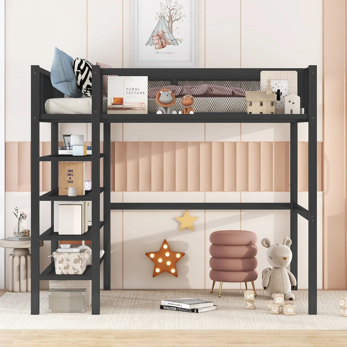 Loft Bed With 4 Tier Shelves And Storage - Furniture Home Direct