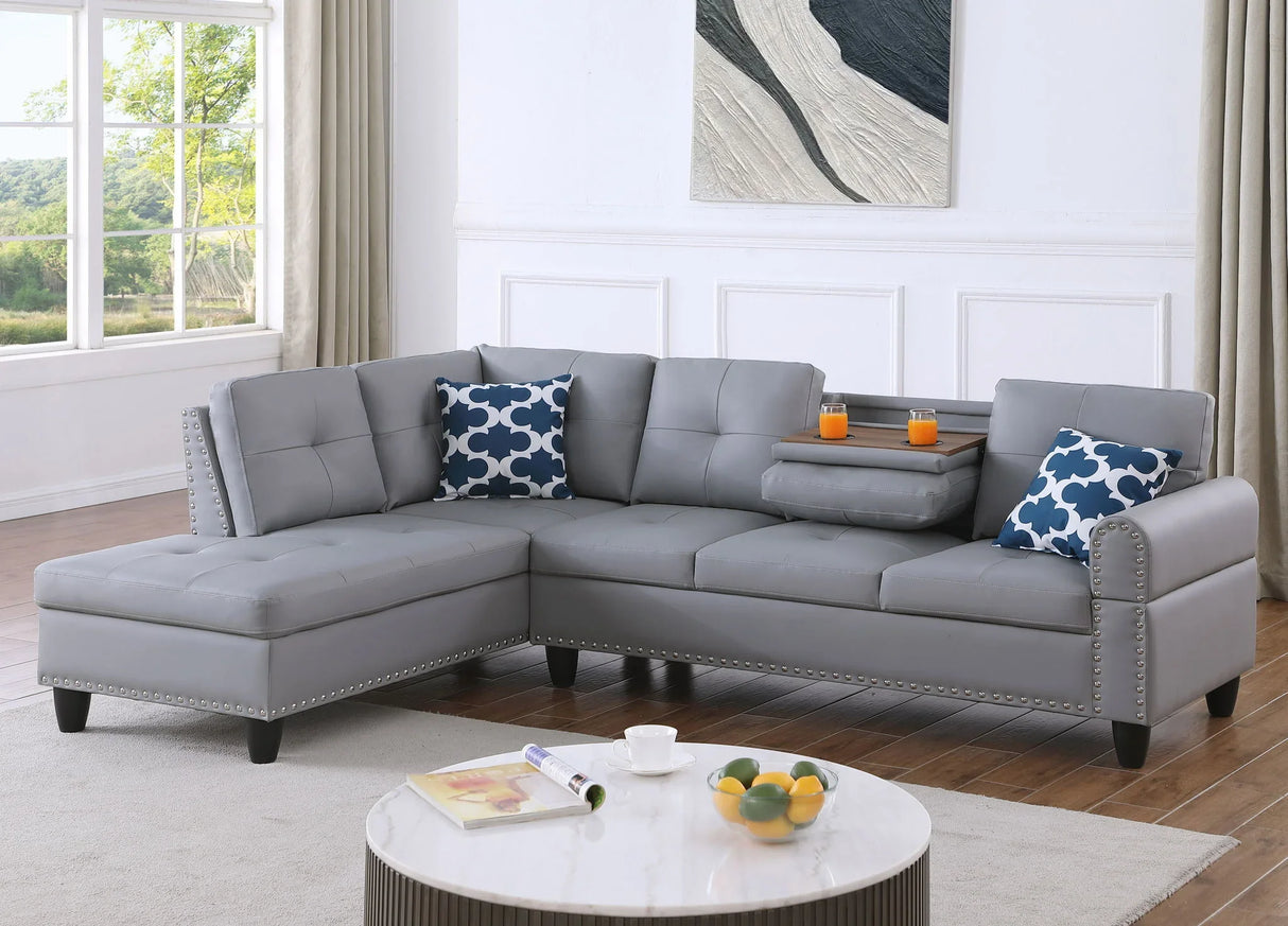Irine - Faux Leather Sectional Sofa With Ottoman - Gray - Furniture Home Direct