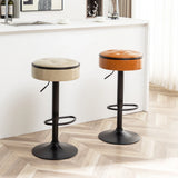 Bar Stool Round Tufted PU Leather Adjustable Height Brown - Furniture Home Direct