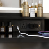 Vanity Desk With Cushioned Stool And Mirror Set Black - Furniture Home Direct