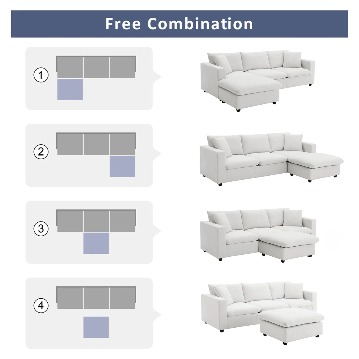 Modern Sectional Sofa With Throw Pillows, Cloud L Shaped Couch Set With Wide 4 Seat Comfy Couch Set With Movable Ottoman - Furniture Home Direct