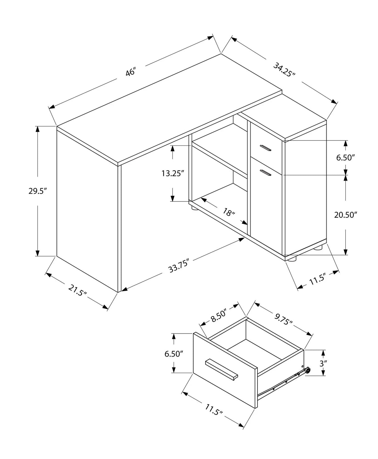 Computer Desk, Home Office, Corner, Storage Drawers, L Shape, Contemporary & Modern - Furniture Home Direct