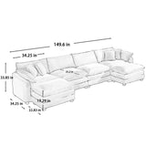 Modern Oversized Modular Cushion Sofa With Ottoman, Low Back, Deep Seating Sofa Set - Furniture Home Direct