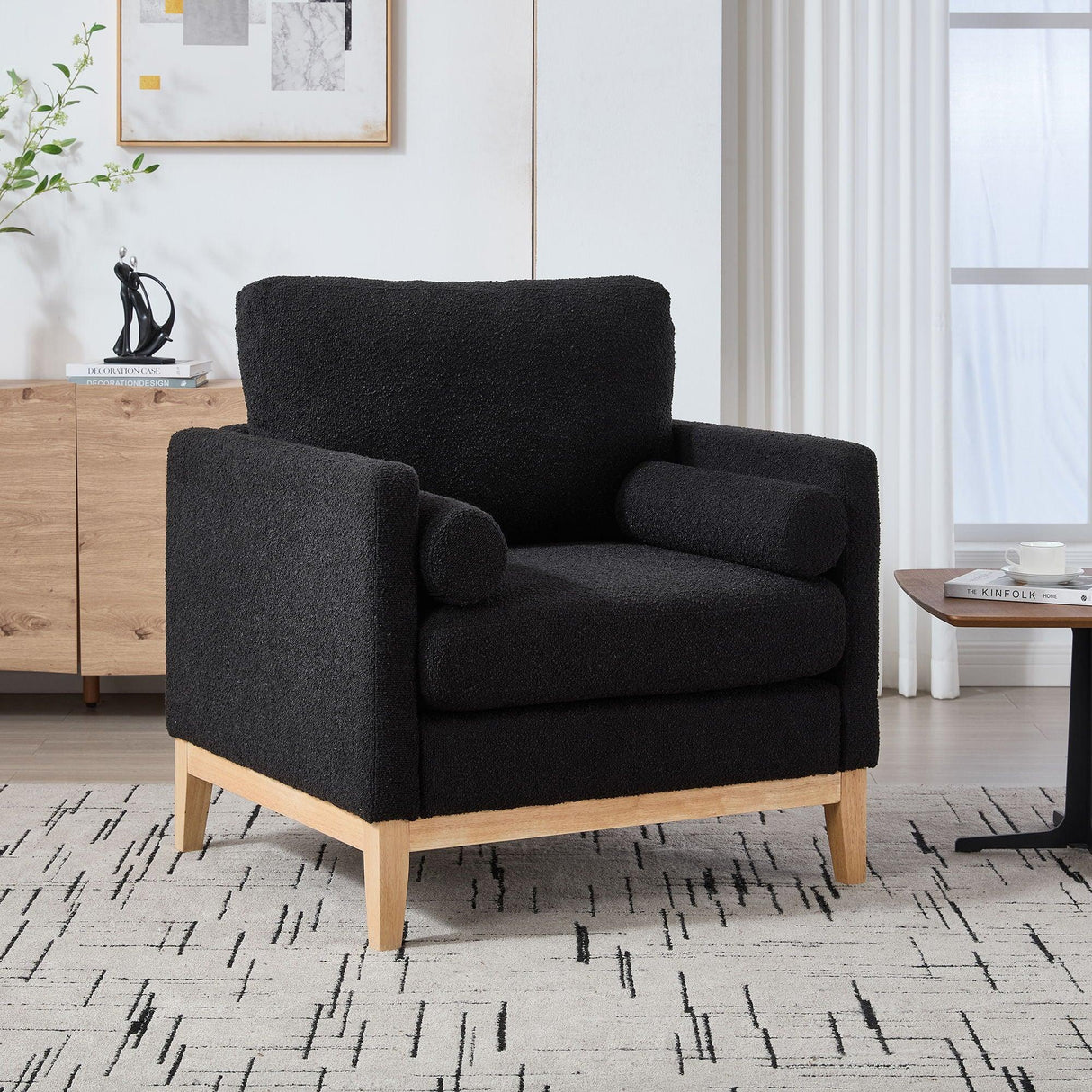 Wide Modern Performance Accent Chair With Natural Legs - Furniture Home Direct