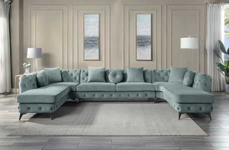 Zerah - Sectional Sofa With 7 Pillows - Dusty Blue - Furniture Home Direct