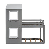 Bunk Bed Wood Bed & Roof, Window, Guardrail, Ladder - Furniture Home Direct