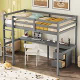Loft Wood Bed With Under-Bed, Built-In Desk, A Storage Cabinet Of 2 Drawers, Guardrails, Ladder - Furniture Home Direct