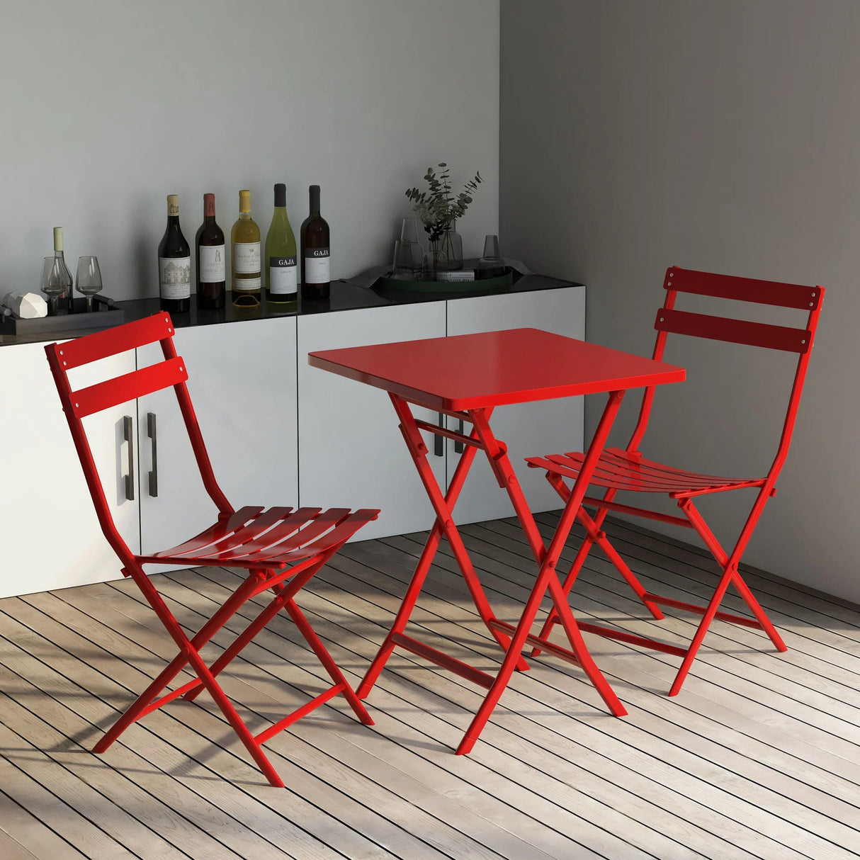 3 Piece Patio Bistro Set Of Foldable Square Table And Chairs - Furniture Home Direct